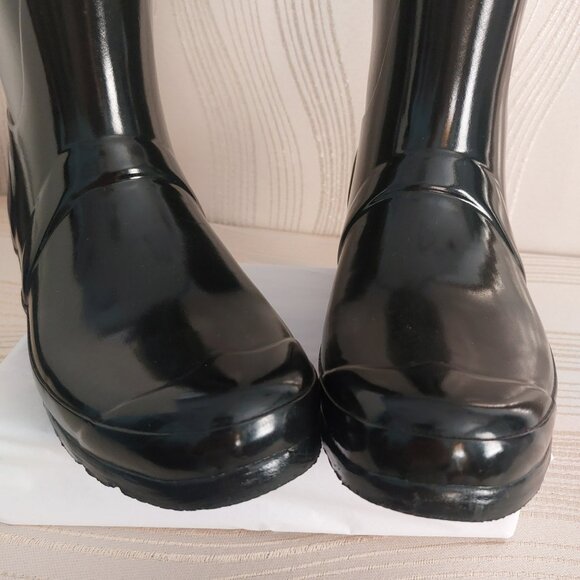 Hunter Classic Short Gloss Rain Boots Black 8 Mid Calf Shiny Like New - Picture 4 of 9